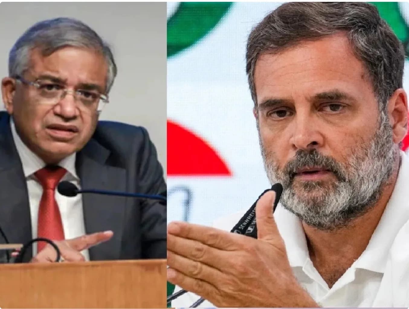 दो राजनेता एक साथ मंच पर बोल रहे हैं।